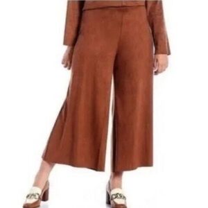 NWT Bryn Walker Flat Front Ella Pants Wide Leg Sequoia Brown Faux Suede Size XXS
